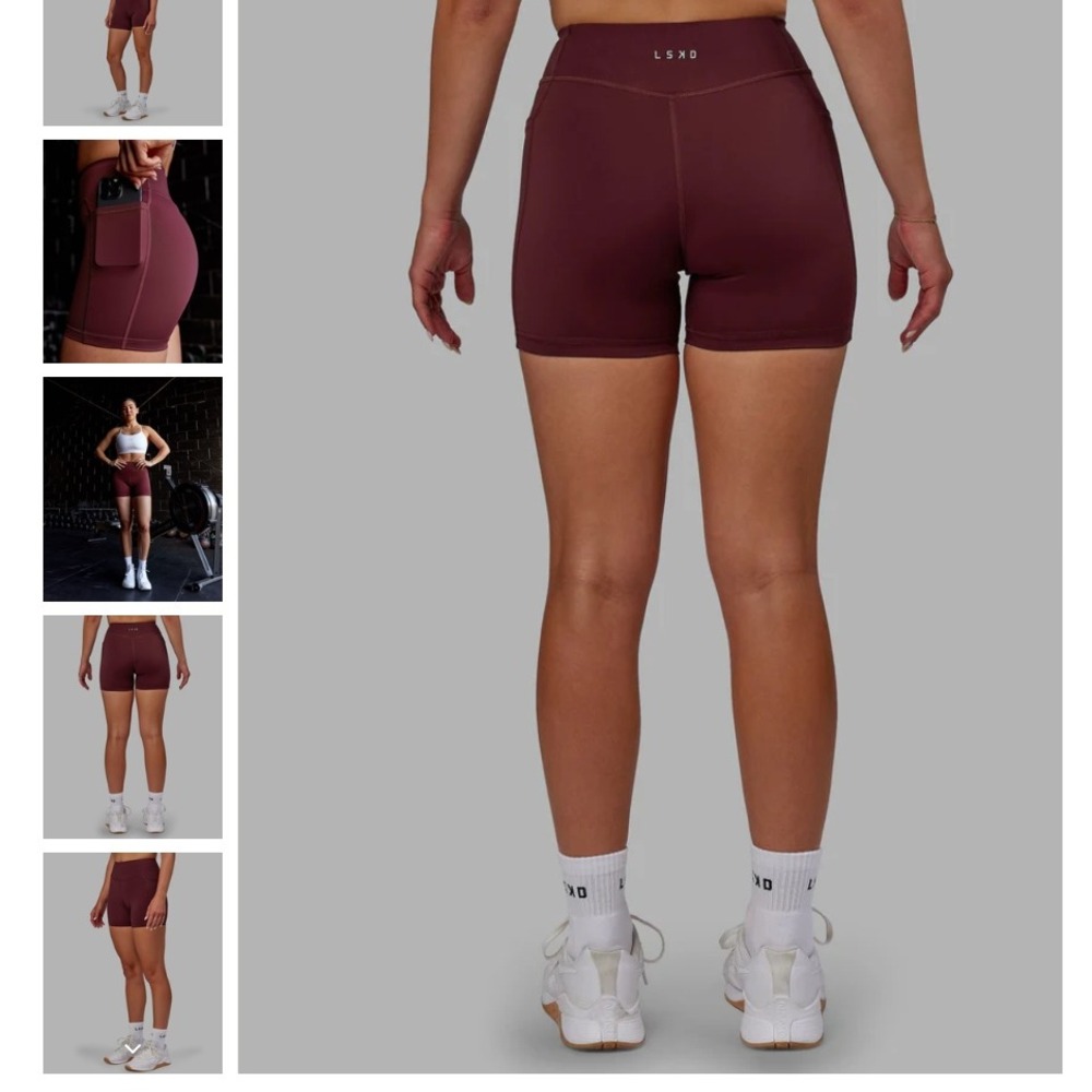 LSKD Elite X-Shorts Dark Cherry Burgundy High Waisted Athletic Pockets NEW NWT - Picture 7 of 16